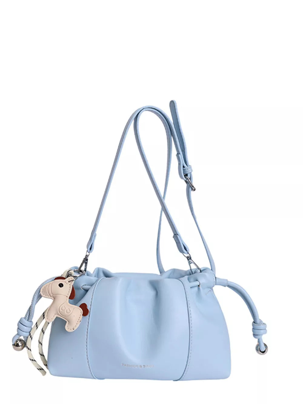 Drawstring Leather Crossbody Bag in Black