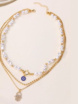 Synthetic Pearl,18K Gold-Plated,Alloy,Stainless Steel,Rhinestone,Artificial pear necklace in ivory with layered silhouette