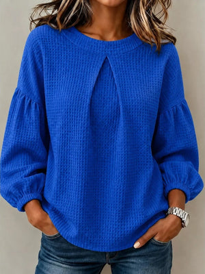 Blue Waffle Knit Round Neck Top