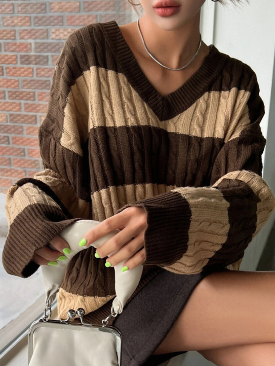 v-neck sweater featuring striped in Black with 100% polyester Care instructions: Machine wash cold texture