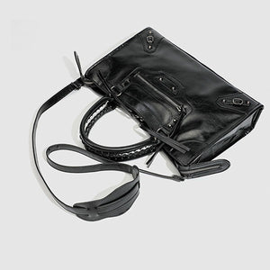PU Leather Handbag With Top Handle in Black