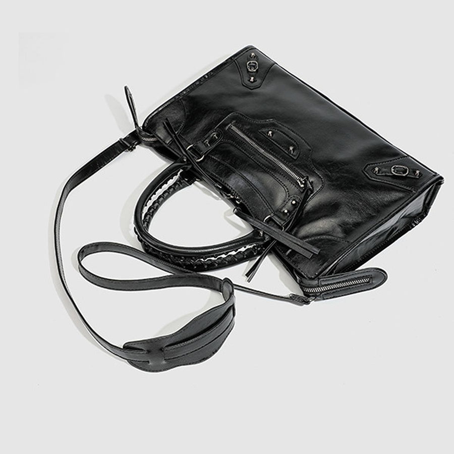 PU Leather Handbag With Top Handle in Black