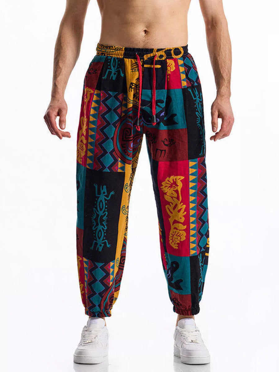 Men's Full Size Printed Drawstring Casual Pants in Chocolate, view 13