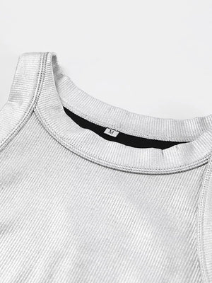 Ribbed Racerback Tank Top in Silver with basic style