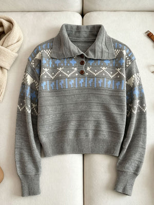 polo sweater in Light Gray with Fair Isle and buttoned