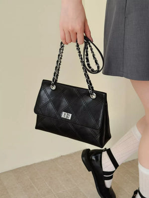 PU Leather Imported Size &amp handbag in black with boxy silhouette