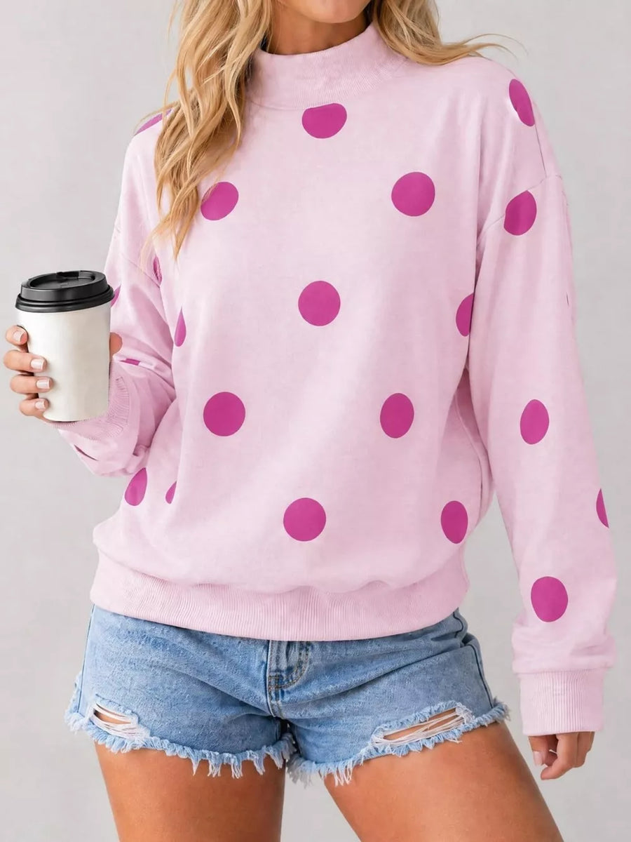 sweatshirt in heather grey with polka dot and stretch