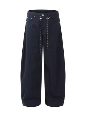 Blue Men's Wide Leg Drawstring Pants
