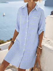 shirt dress in Light Blue with striped and buttoned