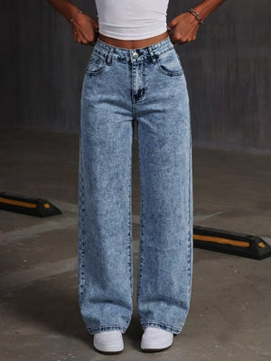 73% Cotton, 14% Viscose, 11% Polyester, 2% Elastane Care instructions: Machine w wide-leg jeans in light blue with wide-leg