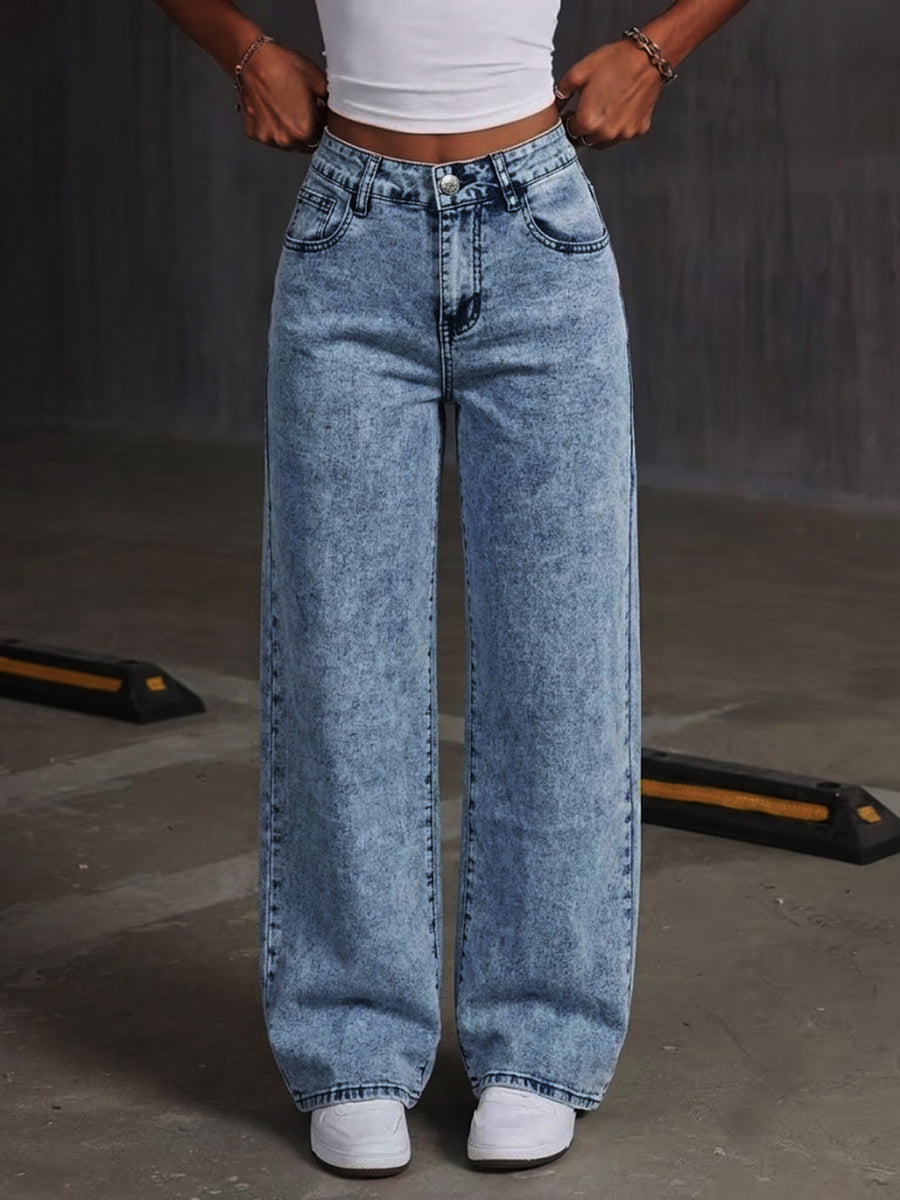 73% Cotton, 14% Viscose, 11% Polyester, 2% Elastane Care instructions: Machine w wide-leg jeans in light blue with wide-leg