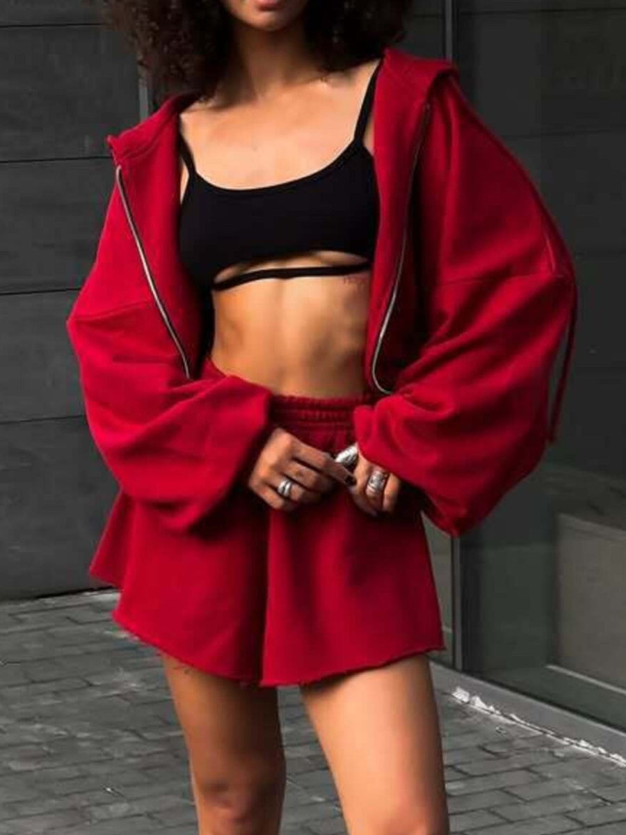Black lounge set with cropped and zip-front
