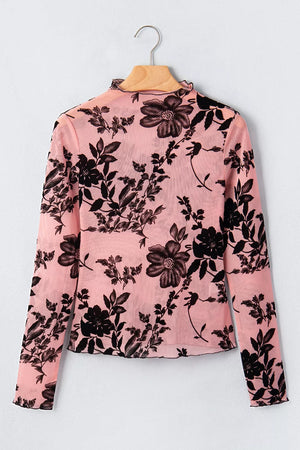 Floral Print Mesh Long Sleeve Blouse option 5