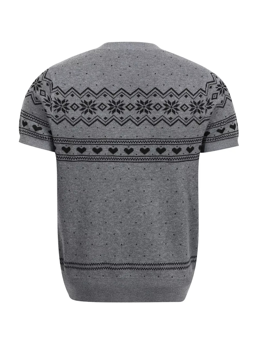 Men's Short-sleeve Fair Isle Knit Top in Grey