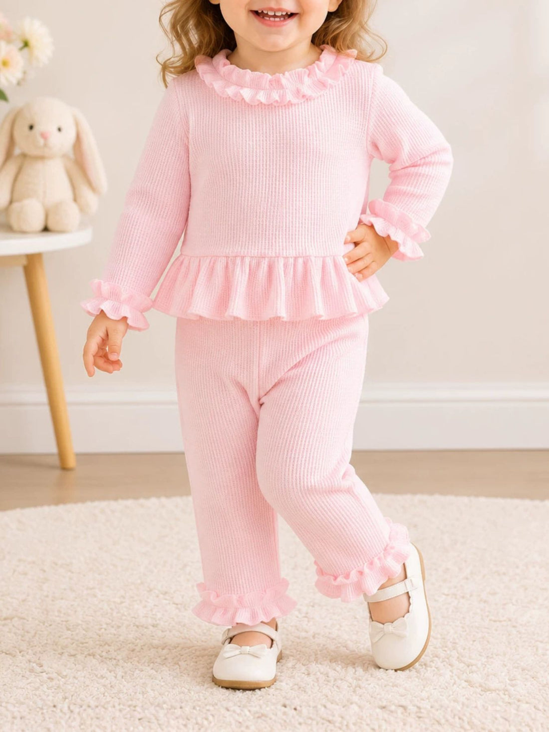 cream pajama set with hip-length, full-length and pullover, elastic