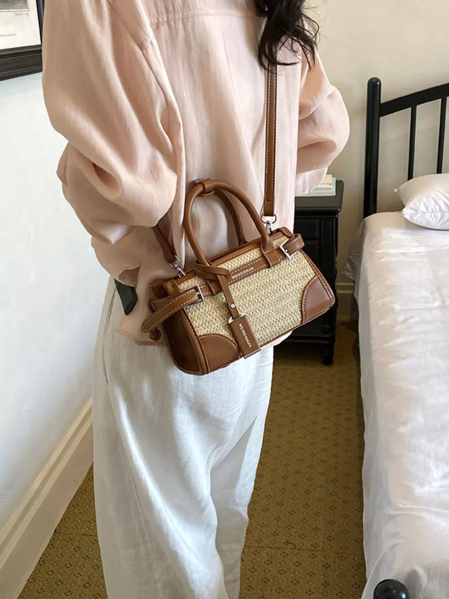 Brown crossbody bag with zip and woven