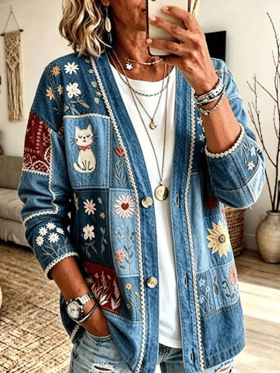 cardigan in Light Green with floral and ribbed