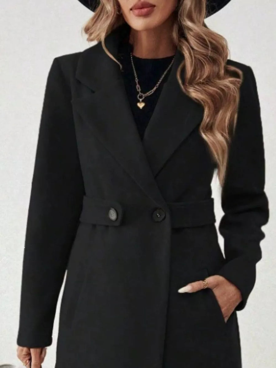 Gray Elegant Lapel Collar Belted Trench Coat Plus Size