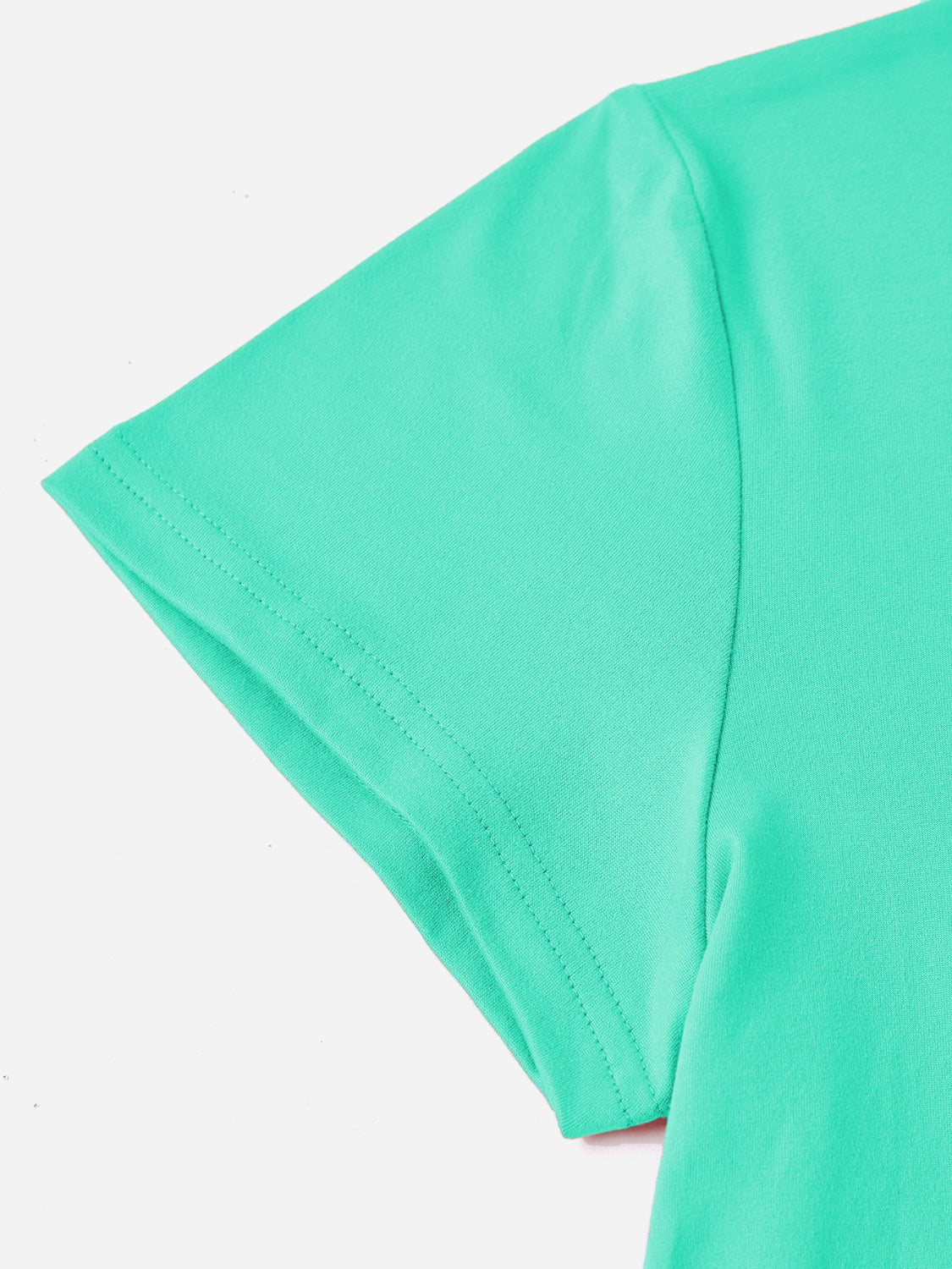 Aqua short sleeve t-shirt with double-stitched hem and sleeve detail.