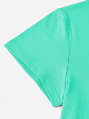 Aqua short sleeve t-shirt with double-stitched hem and sleeve detail.