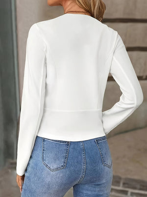 white blazer with cropped and open-front
