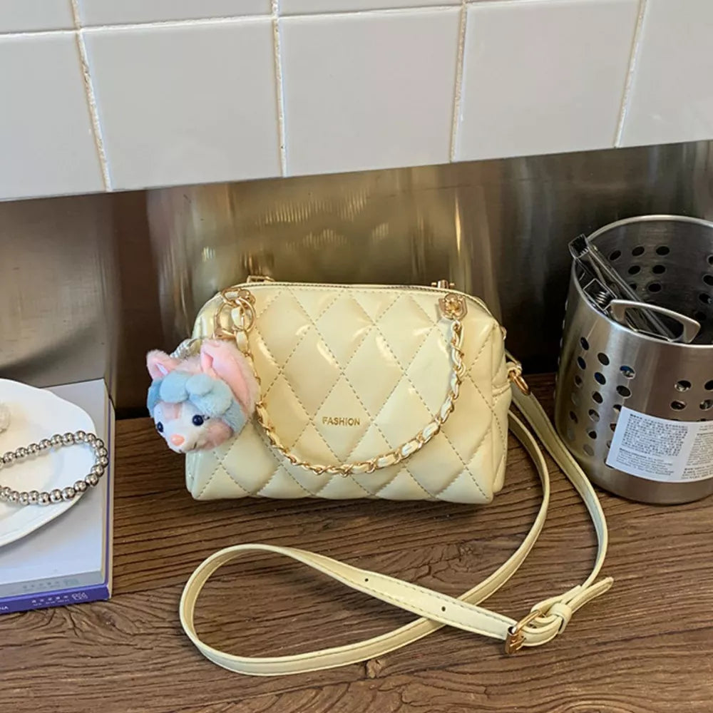 Yellow Quilted Chain Strap Crossbody Bag