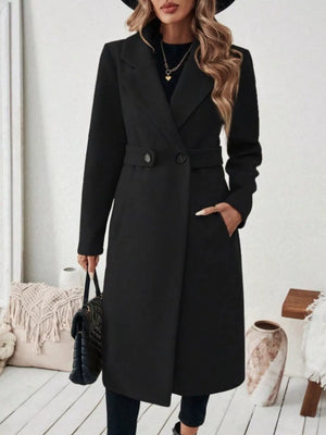 Khaki Elegant Lapel Collar Belted Trench Coat Plus Size