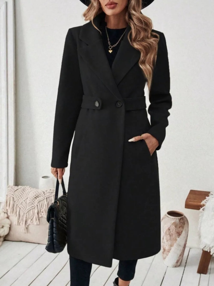 Khaki Elegant Lapel Collar Belted Trench Coat Plus Size