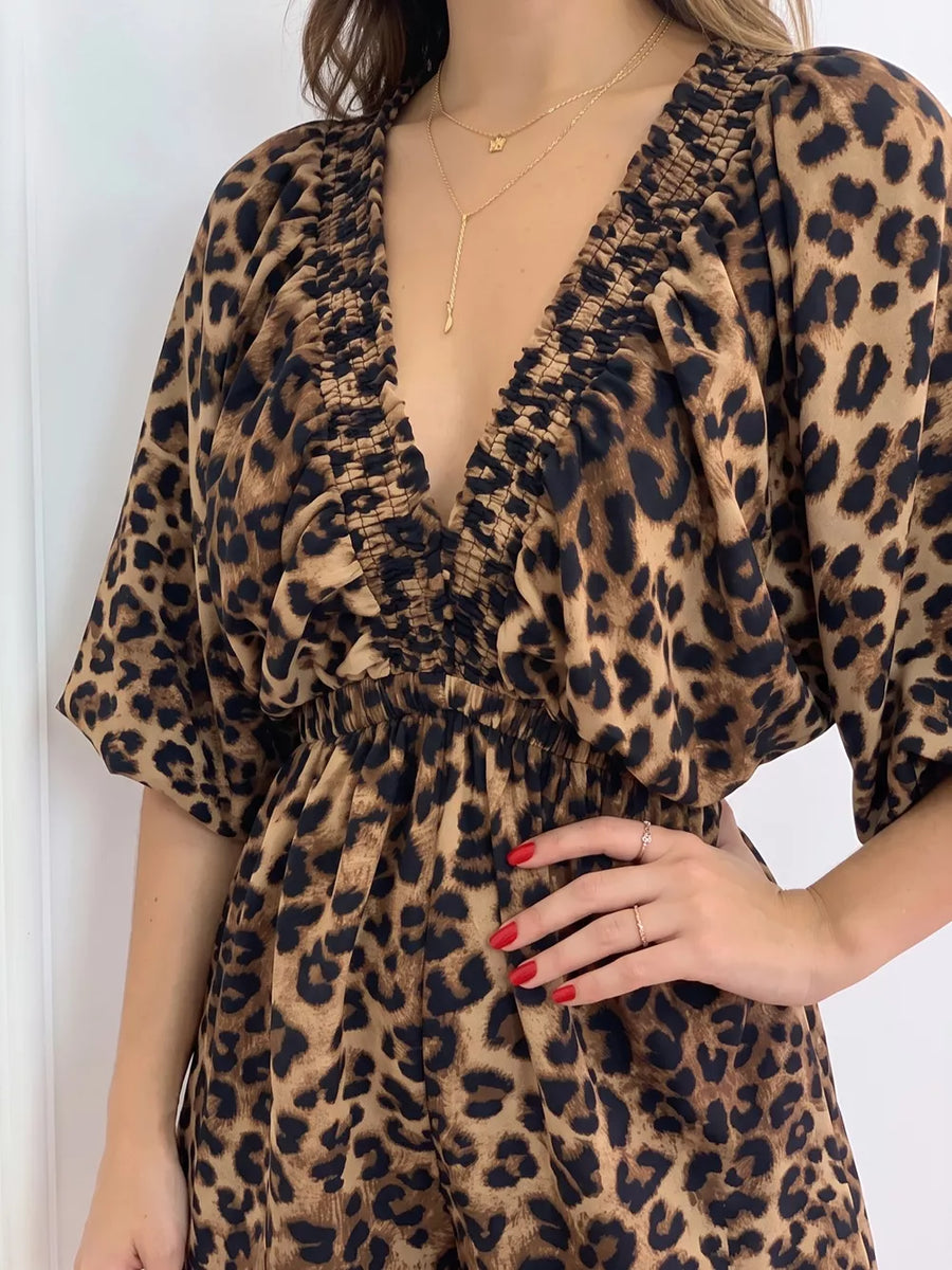 bohemian romper in black with v-neck