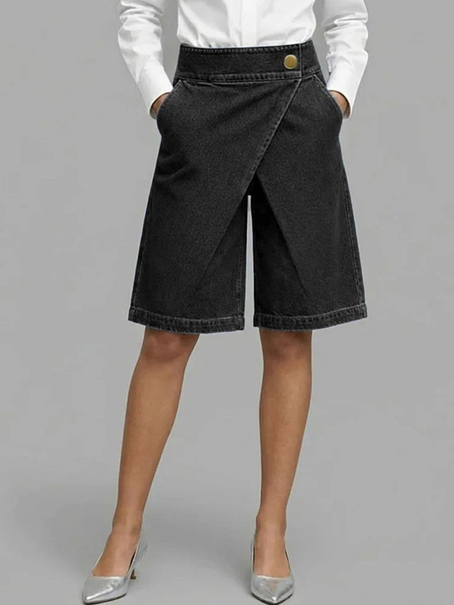 Navy denim shorts with bermuda and wrap