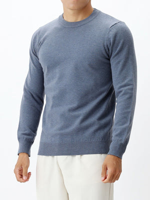 Dark Blue crewneck sweater with stretch and long sleeve