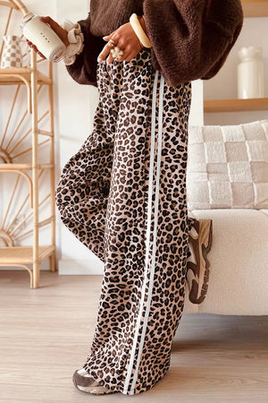 Leopard Print Side Striped Wide Leg Pants option 4