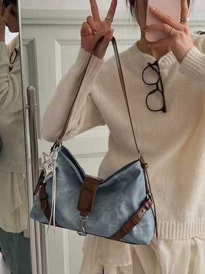 PU Leather Imported Size &amp crossbody bag in Light Blue with relaxed silhouette