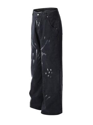 Gray Men's Paint Splatter Wide-leg Pants