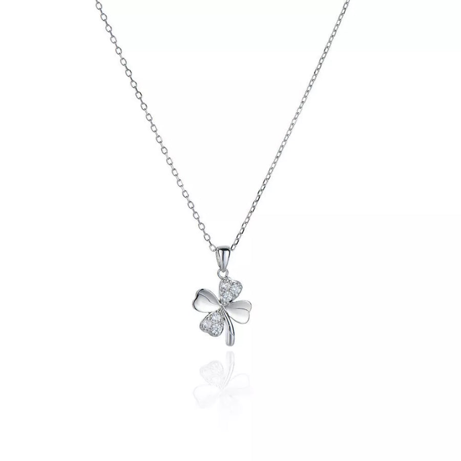 necklace in Silver with novelty and clover pendant