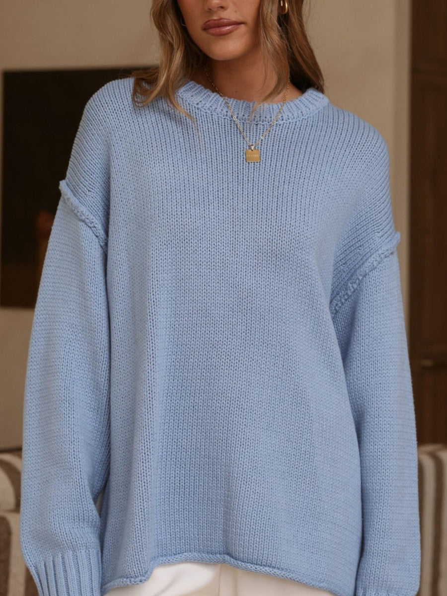 classic pullover sweater in Brown with crew neck