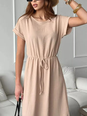 Dark Brown Casual Drawstring Waist Midi Dress