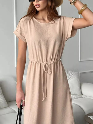 Dark Brown Casual Drawstring Waist Midi Dress