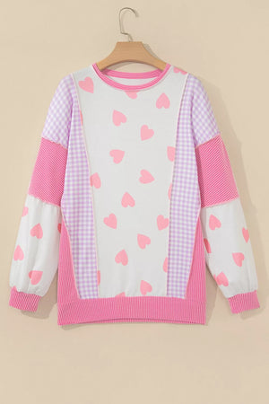 Heart Pattern Colorblock Side Slit Top in Pink