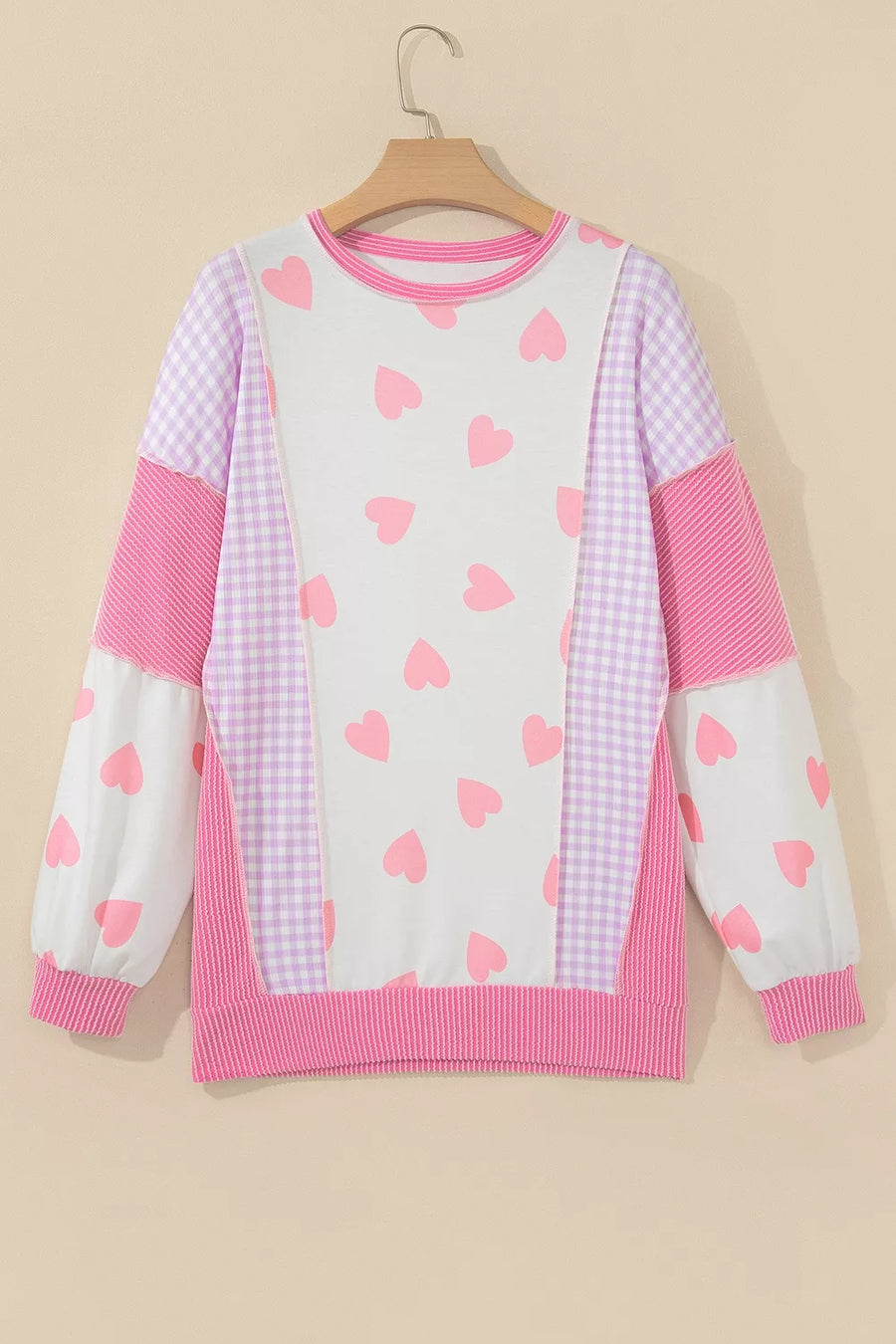 Heart Pattern Colorblock Side Slit Top in Pink