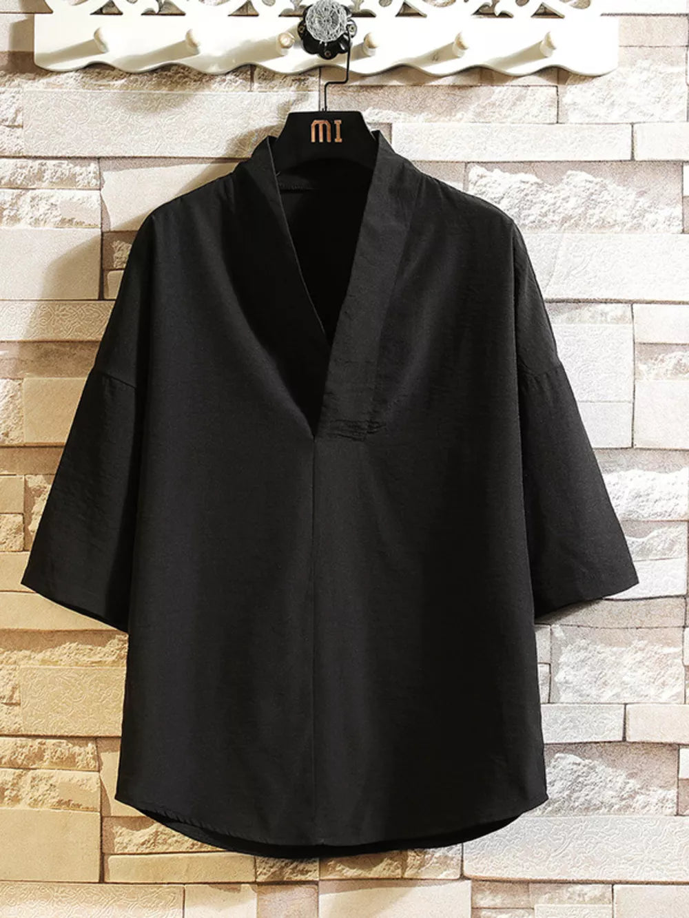 95%cotton, 5%spandex Care instructions: Machine wash cold kimono shirt in Black with relaxed silhouette