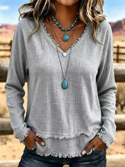 100% polyester Care instructions: Machine wash cold blouse in Gray with relaxed silhouette