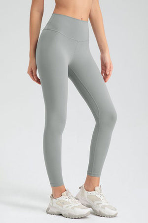 Performance leggings in Dusty Blue with sculpted seams and high waist.