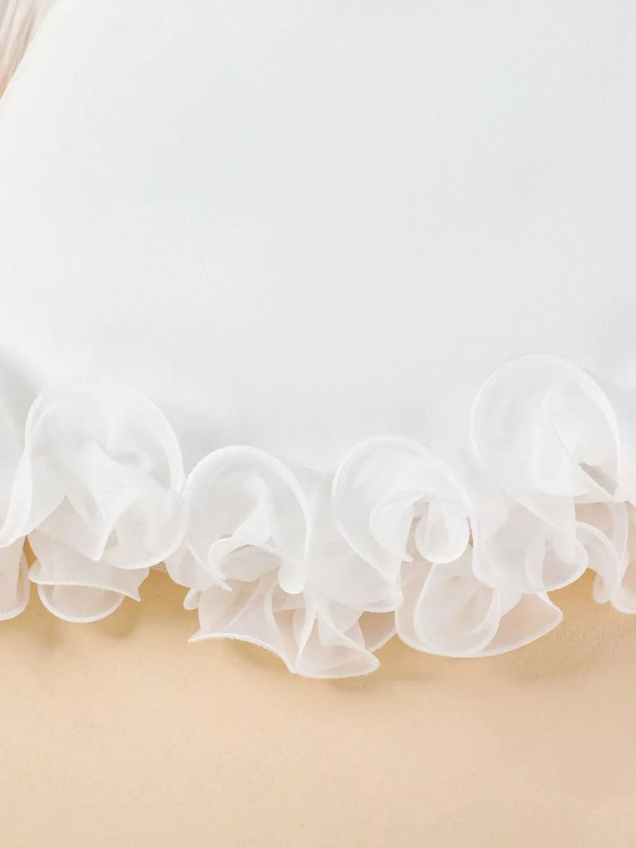 White baby cami and skirt ensemble with delicate ruffled hem detail.