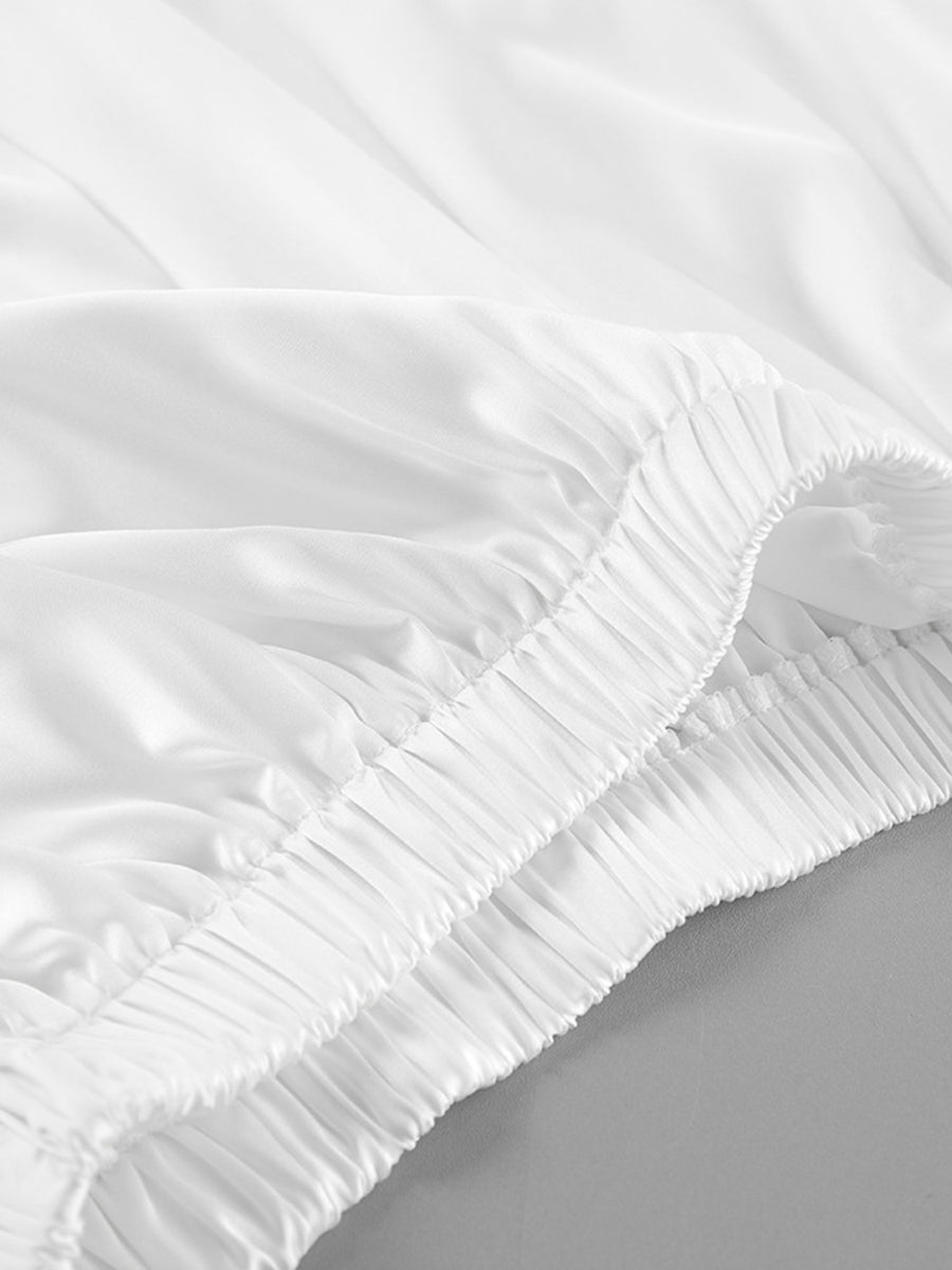 White high-waisted maxi skirt with elasticated waistband detail