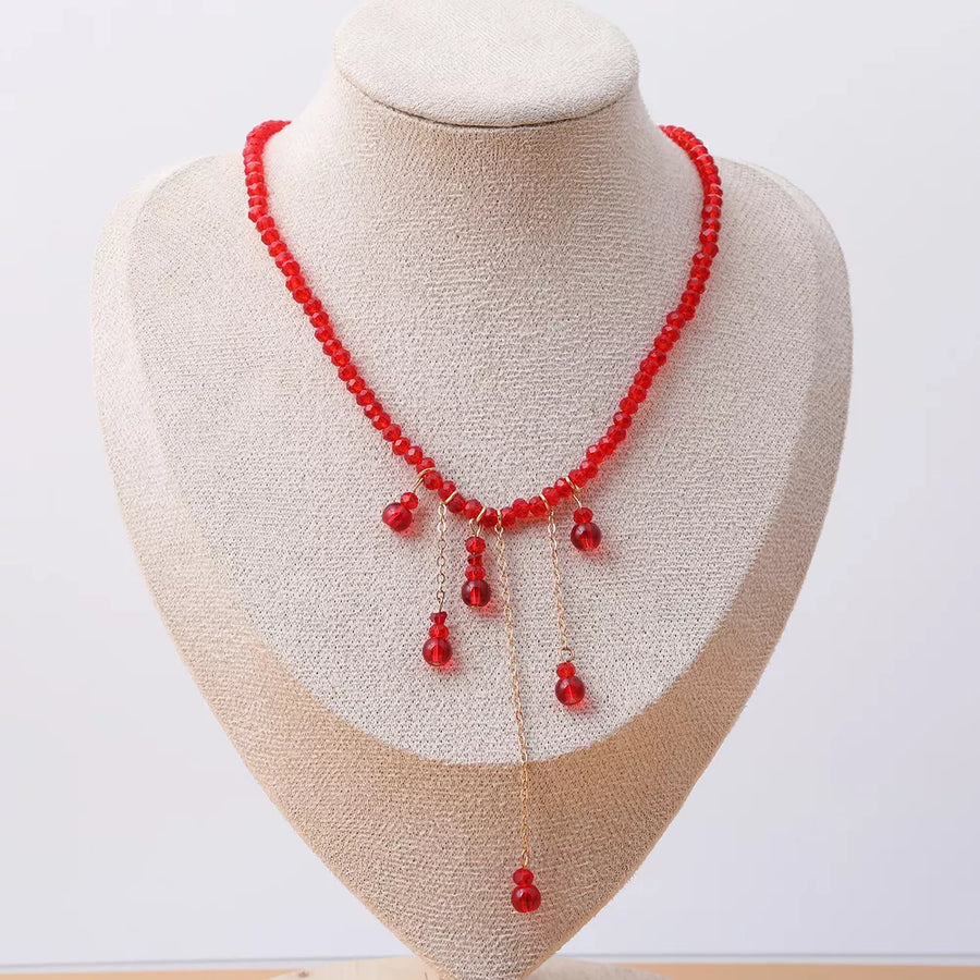 Gothic Beaded Tassel Necklace Zinc Alloy in red with beaded