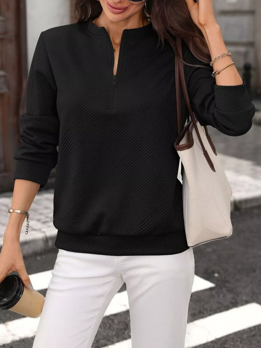 Textured Quarter-zip Sweatshirt in Black