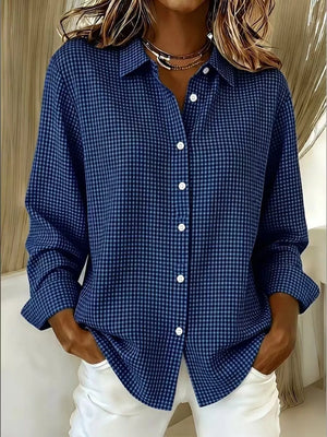 Plus Size Plaid Button Up Long Sleeve Shirt in Sky Blue