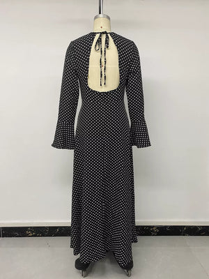 maxi dress in black with ruffled and maxi