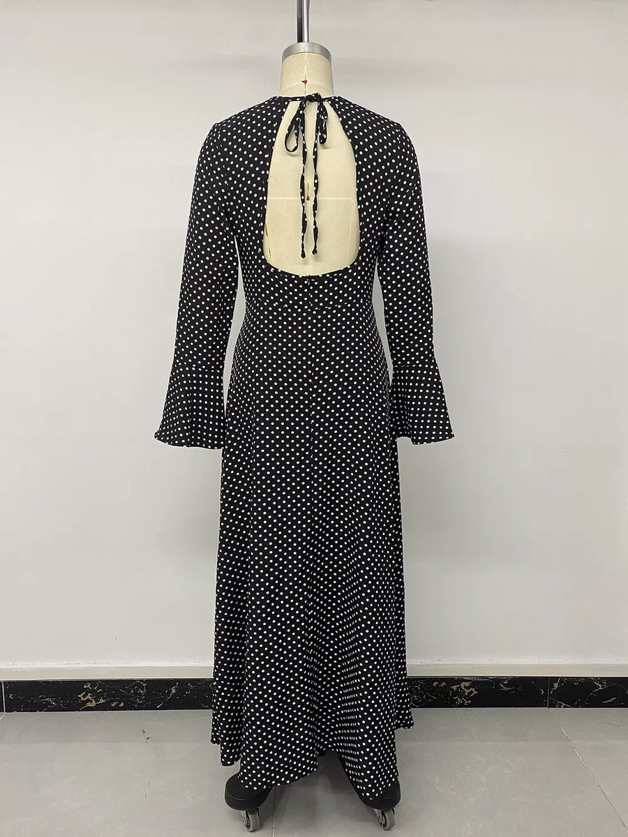 maxi dress in black with ruffled and maxi